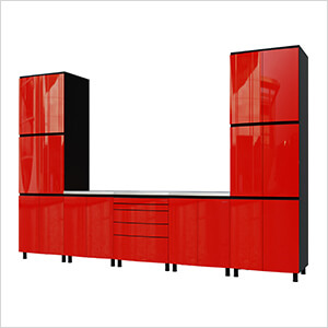 12.5' Premium Cayenne Red Garage Cabinet System with Stainless Steel Tops