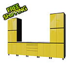 Contur Cabinet 12.5' Premium Vespa Yellow Garage Cabinet System with Stainless Steel Tops