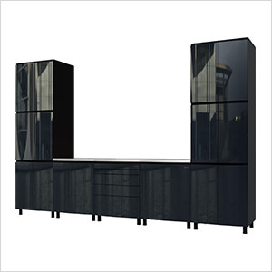 12.5' Premium Karbon Black Garage Cabinet System with Stainless Steel Tops