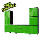 Contur Cabinet 12.5' Premium Lime Green Garage Cabinet System with Stainless Steel Tops