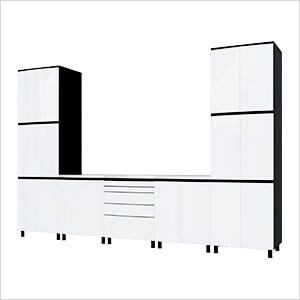12.5' Premium Alpine White Garage Cabinet System with Stainless Steel Tops