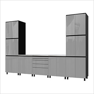 12.5' Premium Lithium Grey Garage Cabinet System with Stainless Steel Tops