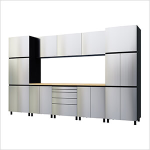 12.5' Premium Stainless Steel Garage Cabinet System with Butcher Block Tops