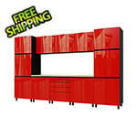 Contur Cabinet 12.5' Premium Cayenne Red Garage Cabinet System with Butcher Block Tops