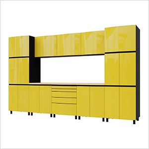 12.5' Premium Vespa Yellow Garage Cabinet System with Butcher Block Tops