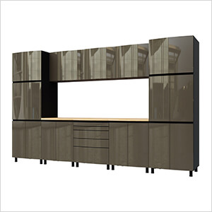 12.5' Premium Terra Grey Garage Cabinet System with Butcher Block Tops