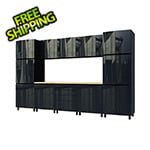 Contur Cabinet 12.5' Premium Karbon Black Garage Cabinet System with Butcher Block Tops
