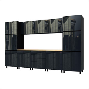 12.5' Premium Karbon Black Garage Cabinet System with Butcher Block Tops