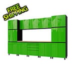 Contur Cabinet 12.5' Premium Lime Green Garage Cabinet System with Butcher Block Tops