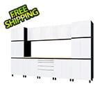 Contur Cabinet 12.5' Premium Alpine White Garage Cabinet System with Butcher Block Tops