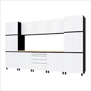 12.5' Premium Alpine White Garage Cabinet System with Butcher Block Tops