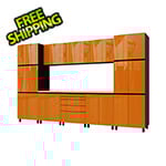 Contur Cabinet 12.5' Premium Traffic Orange Garage Cabinet System with Butcher Block Tops