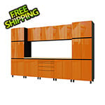 Contur Cabinet 12.5' Premium Traffic Orange Garage Cabinet System with Butcher Block Tops