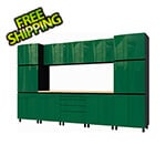Contur Cabinet 12.5' Premium Racing Green Garage Cabinet System with Butcher Block Tops
