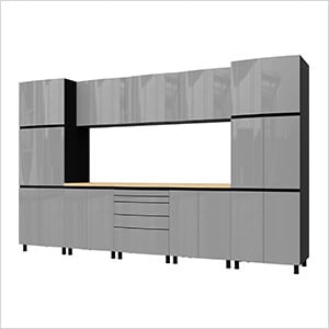 12.5' Premium Lithium Grey Garage Cabinet System with Butcher Block Tops