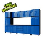 Contur Cabinet 12.5' Premium Santorini Blue Garage Cabinet System with Stainless Steel Tops