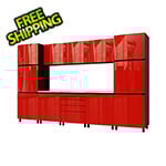 Contur Cabinet 12.5' Premium Cayenne Red Garage Cabinet System with Stainless Steel Tops