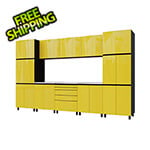 Contur Cabinet 12.5' Premium Vespa Yellow Garage Cabinet System with Stainless Steel Tops