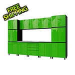 Contur Cabinet 12.5' Premium Lime Green Garage Cabinet System with Stainless Steel Tops