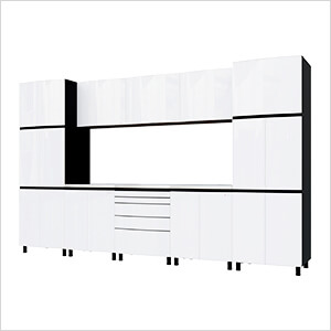 12.5' Premium Alpine White Garage Cabinet System with Stainless Steel Tops