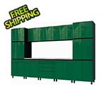 Contur Cabinet 12.5' Premium Racing Green Garage Cabinet System with Stainless Steel Tops