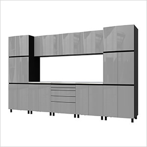 12.5' Premium Lithium Grey Garage Cabinet System with Stainless Steel Tops