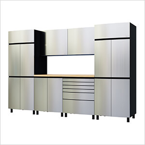 10' Premium Stainless Steel Garage Cabinet System with Butcher Block Tops