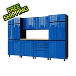 Contur Cabinet 10' Premium Santorini Blue Garage Cabinet System with Butcher Block Tops