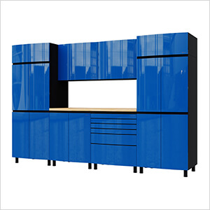 10' Premium Santorini Blue Garage Cabinet System with Butcher Block Tops