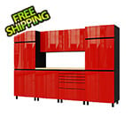 Contur Cabinet 10' Premium Cayenne Red Garage Cabinet System with Butcher Block Tops