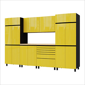 10' Premium Vespa Yellow Garage Cabinet System with Butcher Block Tops
