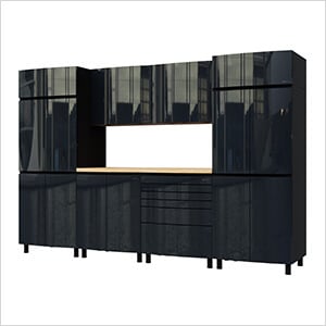 10' Premium Karbon Black Garage Cabinet System with Butcher Block Tops