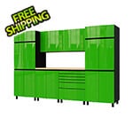 Contur Cabinet 10' Premium Lime Green Garage Cabinet System with Butcher Block Tops