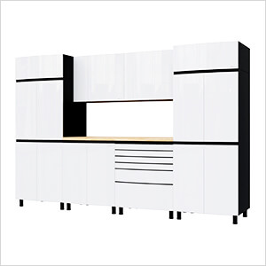 10' Premium Alpine White Garage Cabinet System with Butcher Block Tops