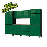 Contur Cabinet 10' Premium Racing Green Garage Cabinet System with Butcher Block Tops