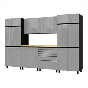 10' Premium Lithium Grey Garage Cabinet System with Butcher Block Tops