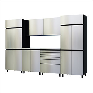 10' Premium Stainless Steel Garage Cabinet System with Stainless Steel Tops
