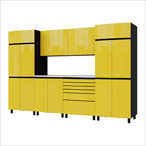 10' Premium Vespa Yellow Garage Cabinet System with Stainless Steel Tops