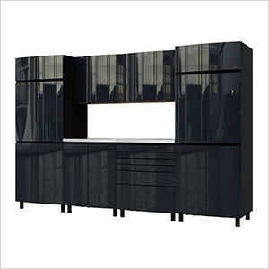 10' Premium Karbon Black Garage Cabinet System with Stainless Steel Tops