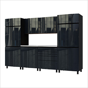 10' Premium Karbon Black Garage Cabinet System with Stainless Steel Tops