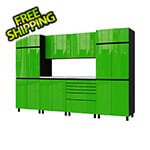 Contur Cabinet 10' Premium Lime Green Garage Cabinet System with Stainless Steel Tops