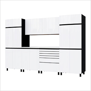 10' Premium Alpine White Garage Cabinet System with Stainless Steel Tops