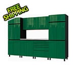 Contur Cabinet 10' Premium Racing Green Garage Cabinet System with Stainless Steel Tops