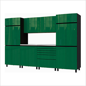 10' Premium Racing Green Garage Cabinet System with Stainless Steel Tops