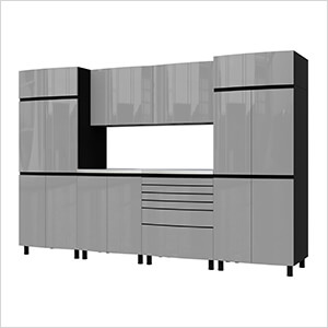 10' Premium Lithium Grey Garage Cabinet System with Stainless Steel Tops