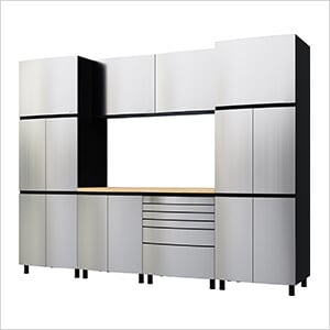 10' Premium Stainless Steel Garage Cabinet System with Butcher Block Tops