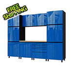 Contur Cabinet 10' Premium Santorini Blue Garage Cabinet System with Butcher Block Tops