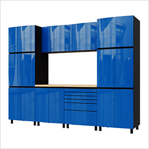 10' Premium Santorini Blue Garage Cabinet System with Butcher Block Tops