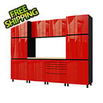 Contur Cabinet 10' Premium Cayenne Red Garage Cabinet System with Butcher Block Tops