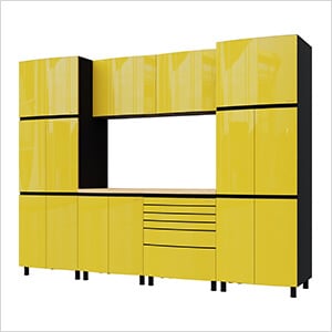 10' Premium Vespa Yellow Garage Cabinet System with Butcher Block Tops